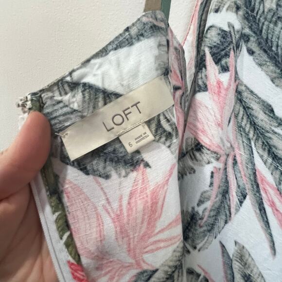 LOFT Linen Blend Tropical Floral Tiered Maxi Dress Size 6 Resort Vacation - Picture 5 of 8